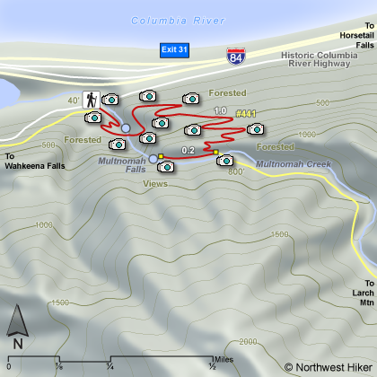 Multnomah Falls Overlook Hike map