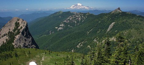 Looking north toward Mt Rainier from the summit of Jumbo Peak in the Gifford Pinchot National Forest