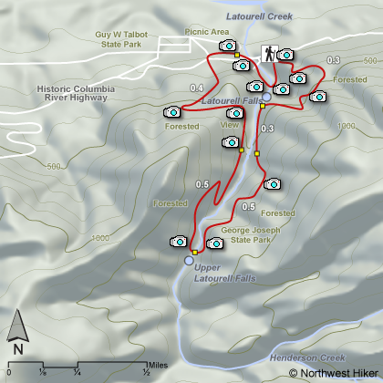 Latourell Falls loop hike map